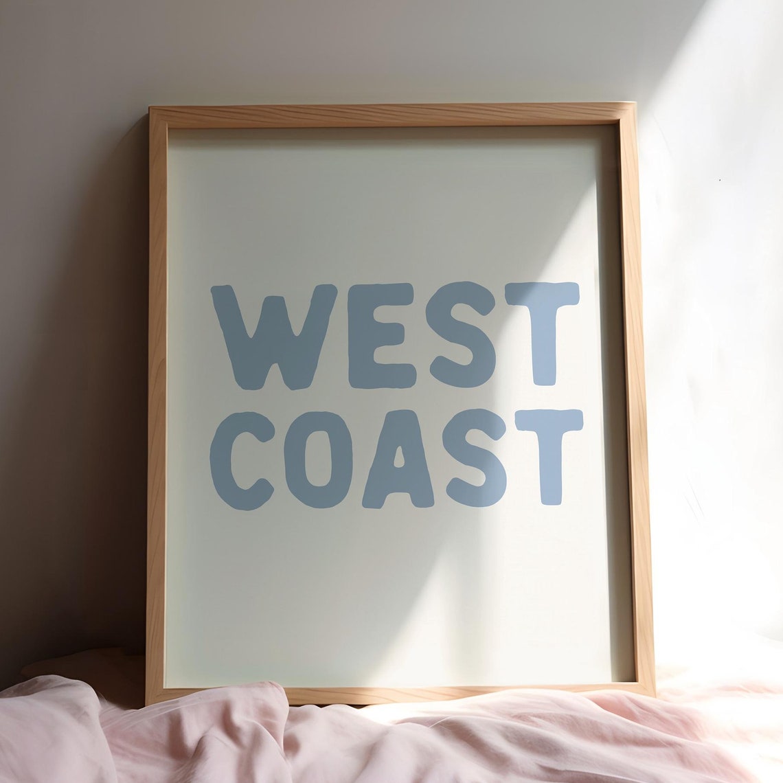 West Coast Typography Blue Bubble Lettering Minimalist Beach Poster