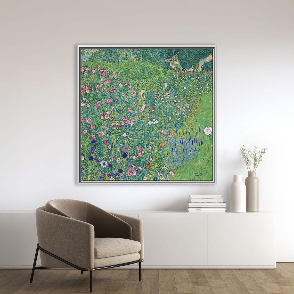 Klimt Italian Garden Landscape Pink Flowers Green Hill Poster - Image 3