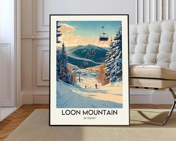 Loon Mountain Ski Resort Chairlift Slope Sunset Travel Poster