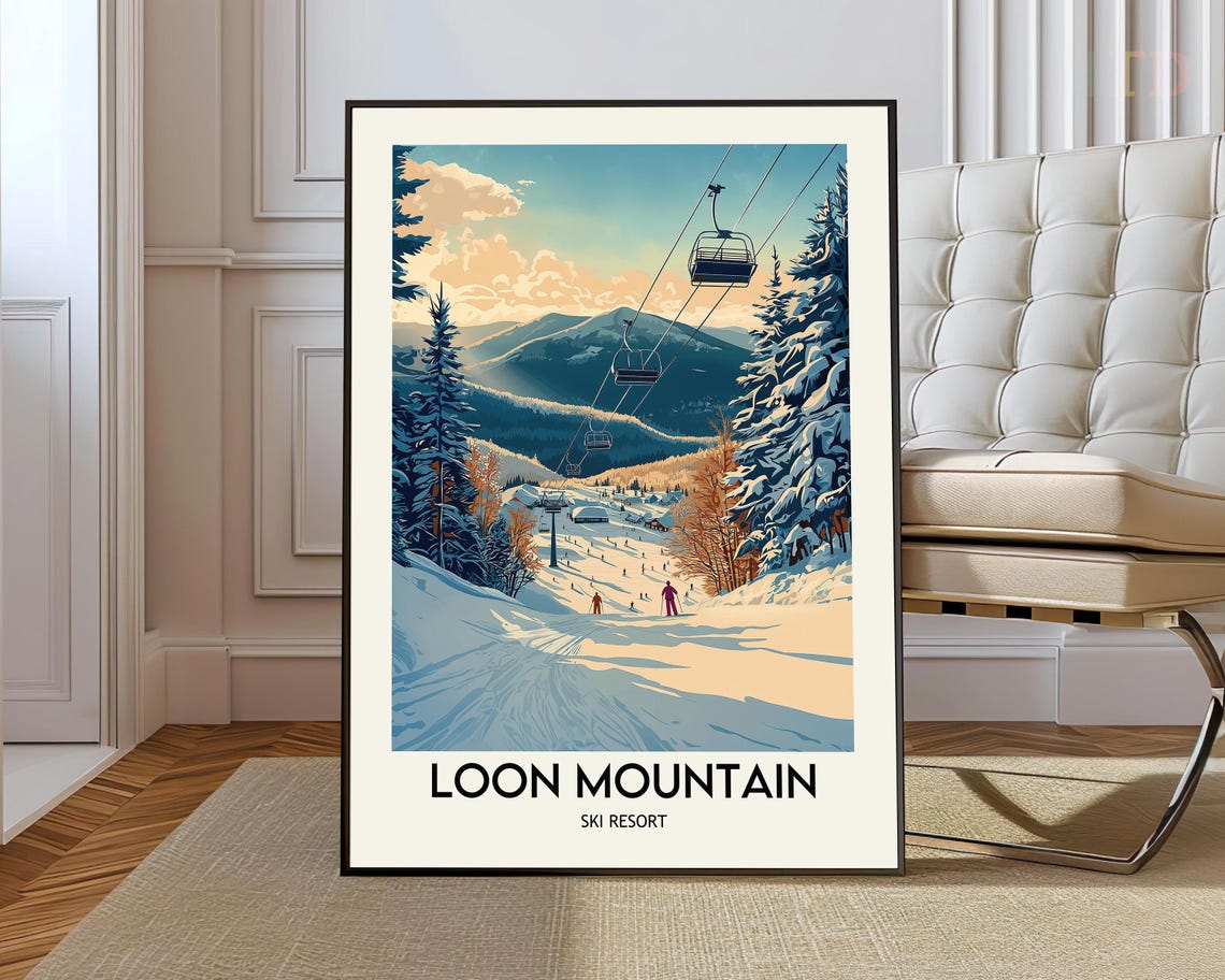 Loon Mountain Ski Resort Chairlift Slope Sunset Travel Poster