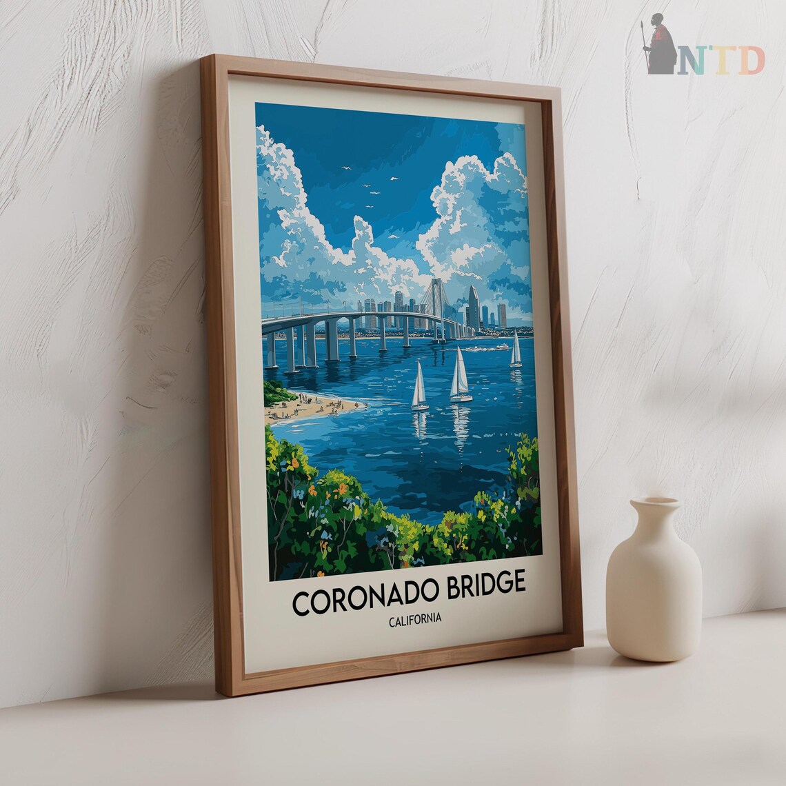 Coronado Bridge with Sailboats and San Diego Skyline View Poster - Image 2