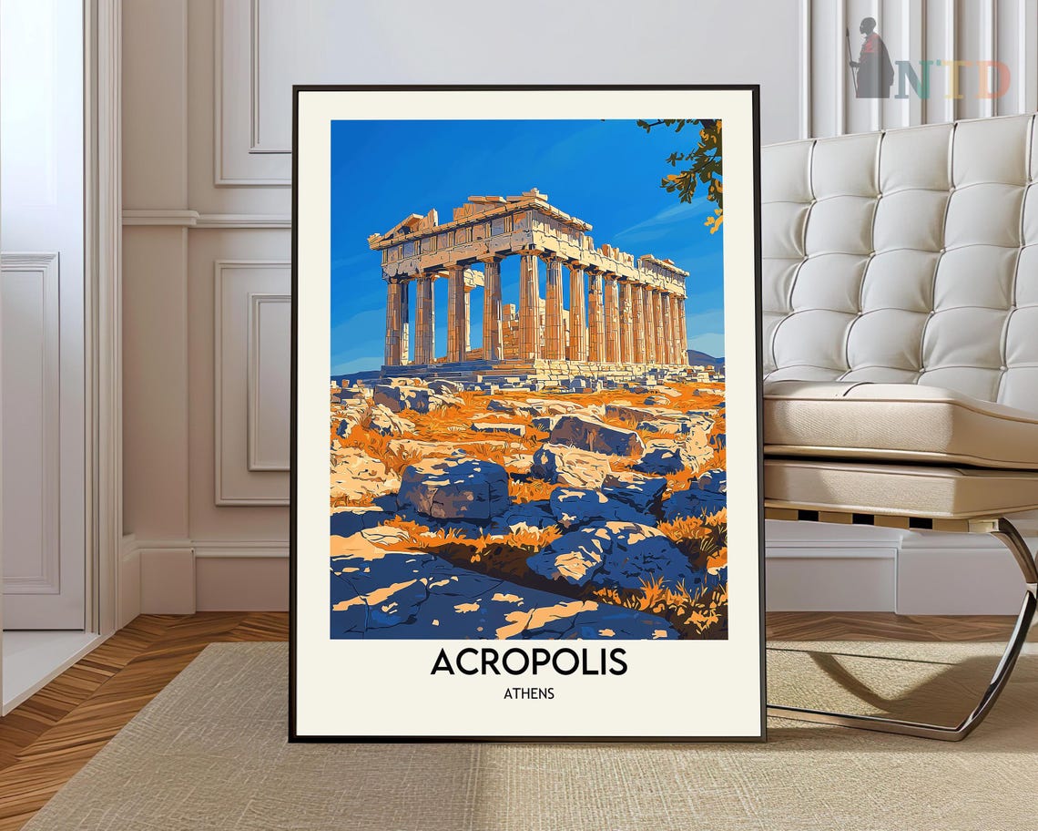 Acropolis Athens Parthenon Rocky Hill Blue Sky Travel Poster