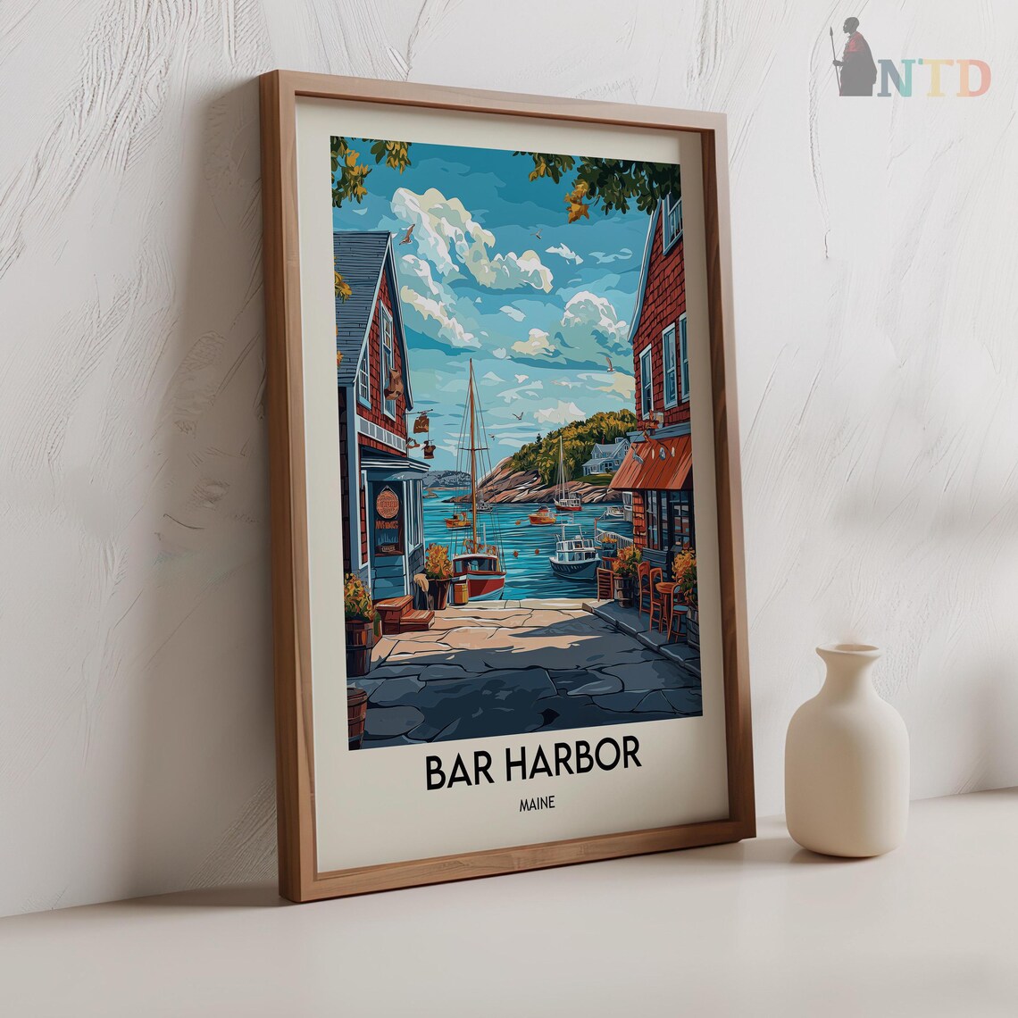 Bar Harbor Maine Waterfront Sailboats Harbor Vintage Travel Poster - Image 2