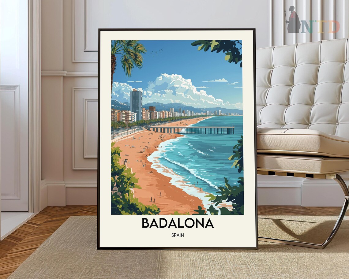 Badalona Spain Beach Promenade Catalonia Vintage Travel Poster