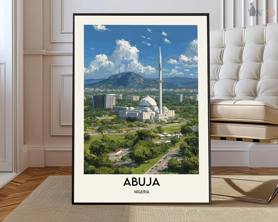 Abuja Nigeria Grand National Mosque Green Parkland Travel Poster