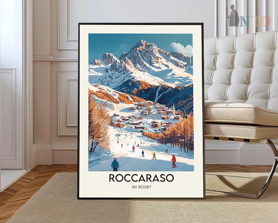 Roccaraso Ski Resort Alpine Village Vintage Winter Travel Poster