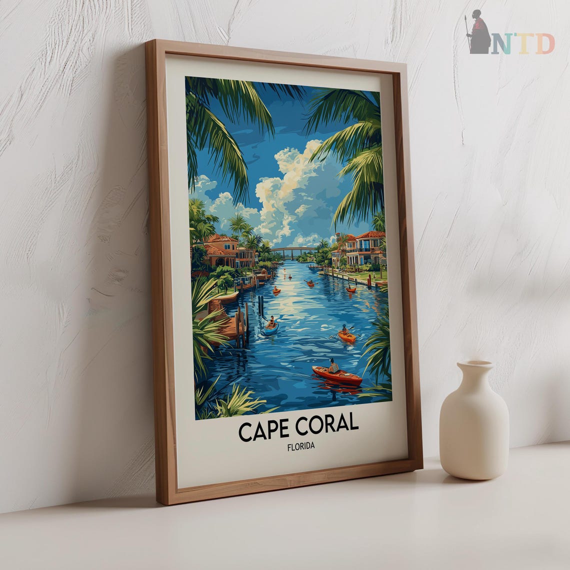 Cape Coral Florida Canal Kayaking Boating Palm Trees Travel Poster - Image 2
