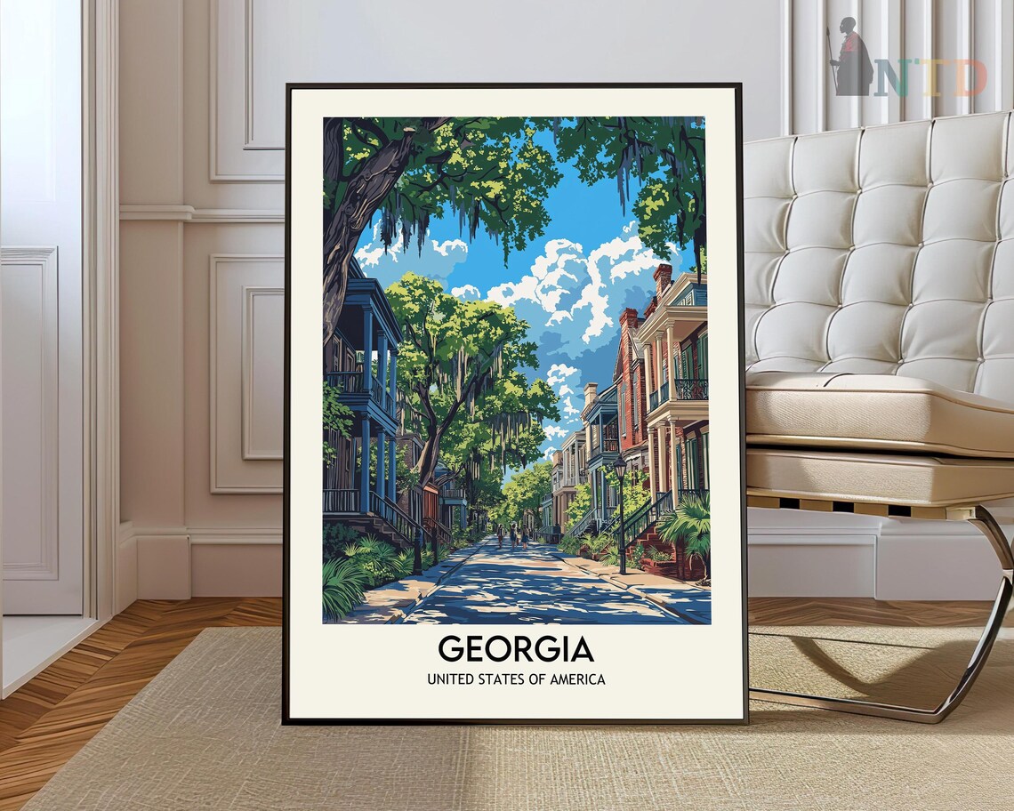 Georgia USA Spanish Moss Street Savannah Vintage Travel Poster