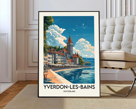 Yverdon-les-Bains Switzerland Lakefront Promenade Travel Poster