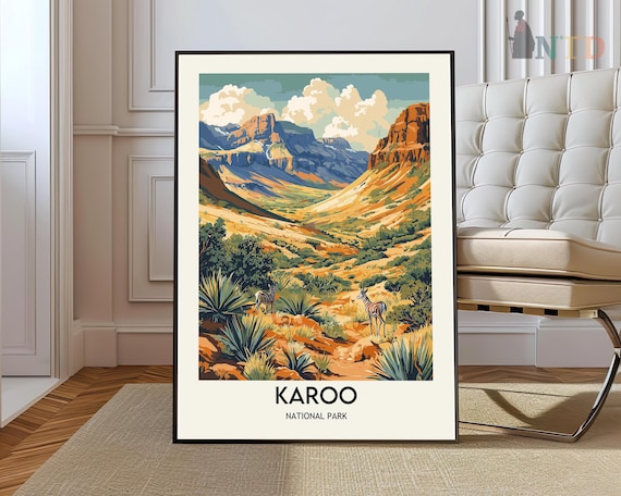 Karoo National Park South Africa Desert Mountains Antelope Vintage Poster