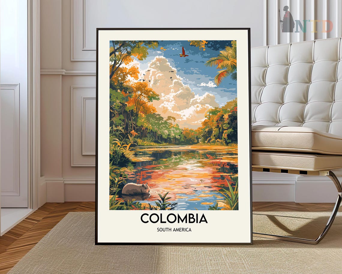 Colombia Amazon River Wildlife Capybara Tropical Nature Travel Poster