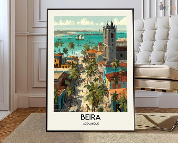 Beira Mozambique Colorful Geometric City Map Modern Travel Print