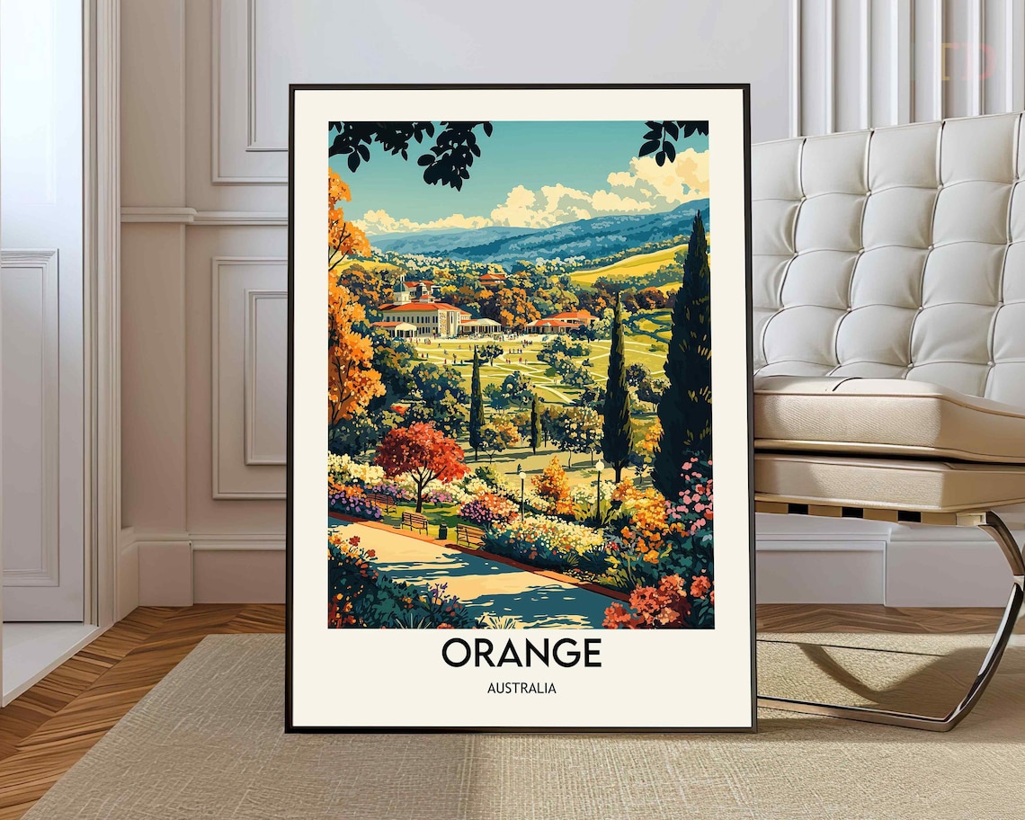 Orange Australia Park Garden Hills View Vintage Travel Poster