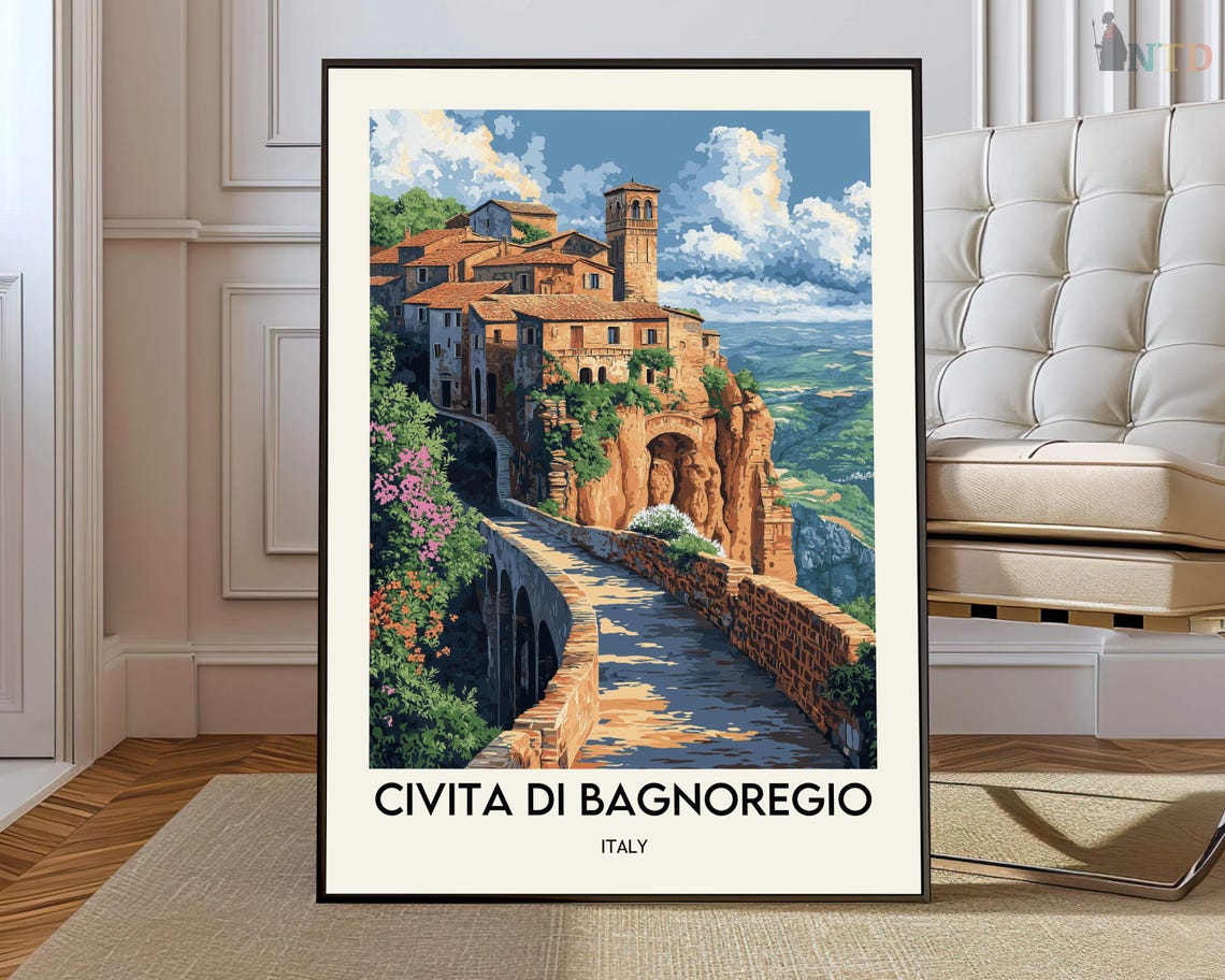 Civita di Bagnoregio Italy Cliffside Village Vintage Travel Poster