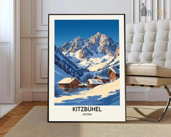Kitzbuhel Wall Art Print Stunning Austria Ski Resort Illustration Skiing Enthusiasts Unique Gift Winter Sports Lovers