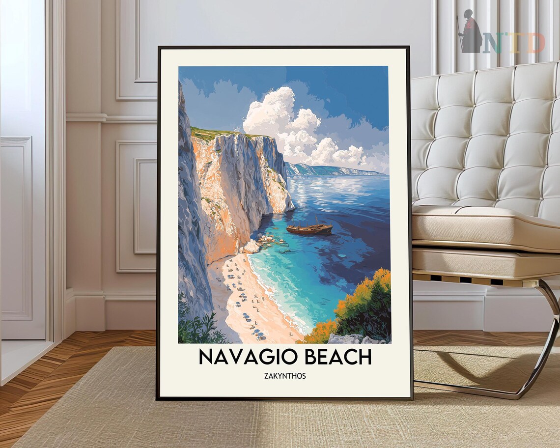 Navagio Beach Zakynthos Greece Travel Poster Shipwreck Cove View