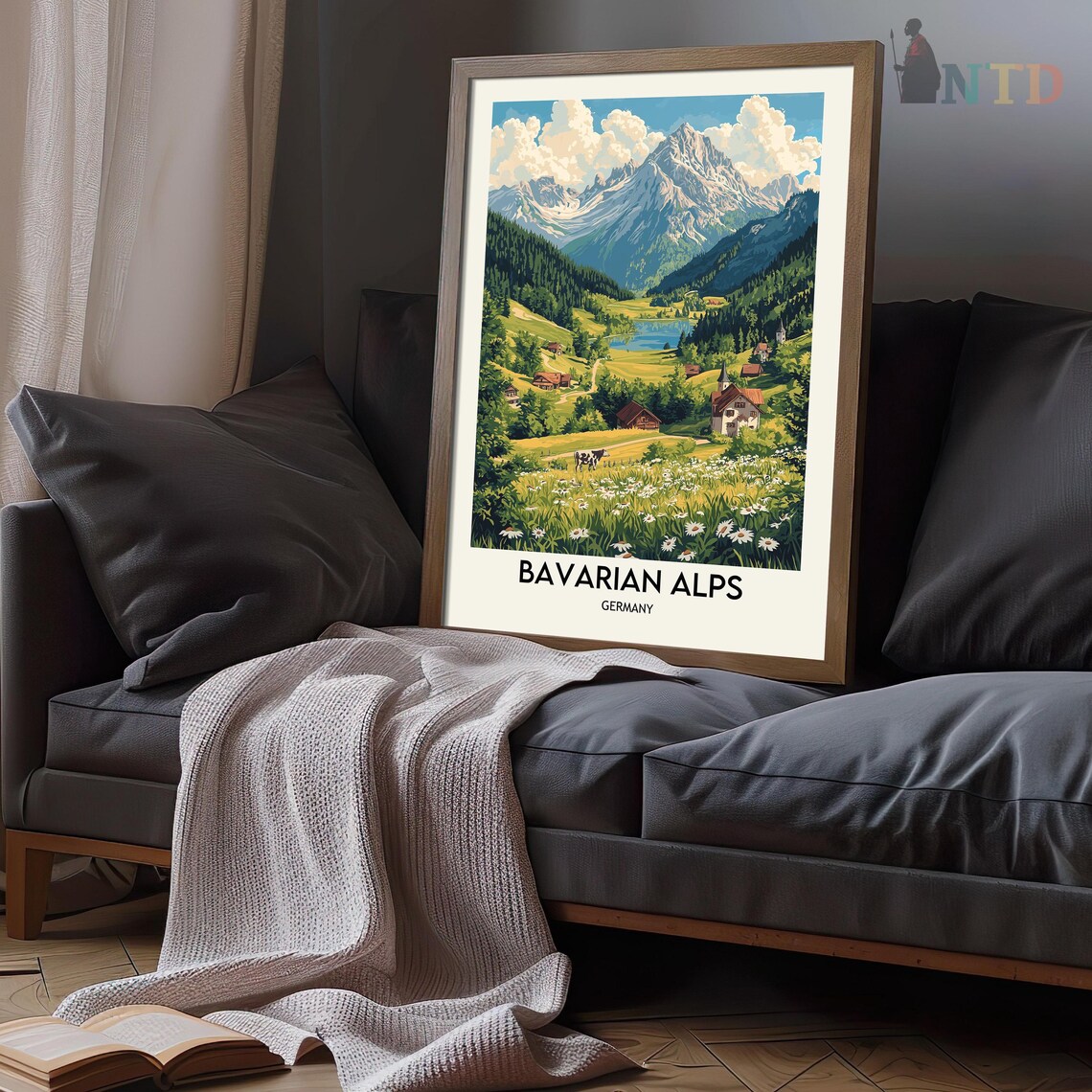Bavarian Alps Summer Valley Wildflowers Chalet Travel Poster - Image 3