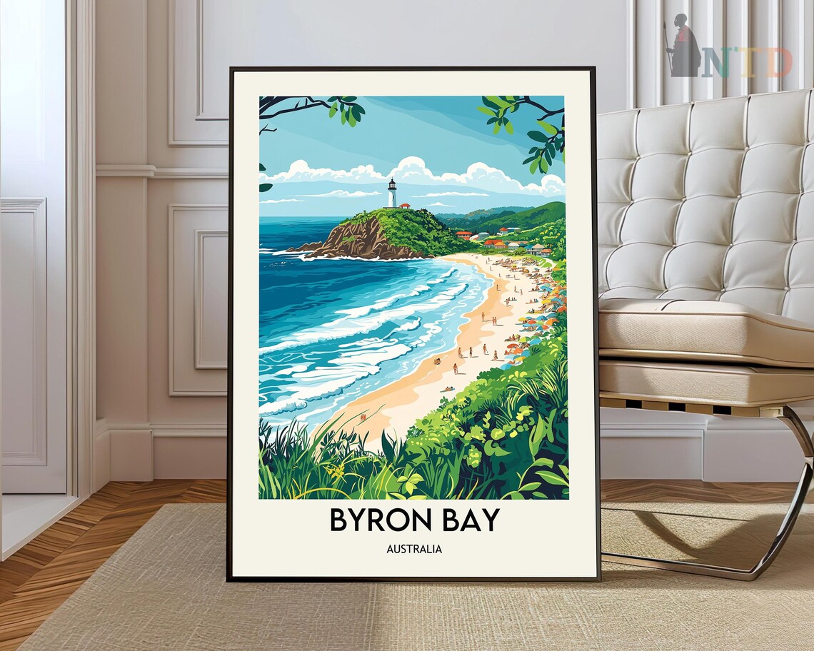 Byron Bay Australia Lighthouse Beach Headland Coast Travel Poster
