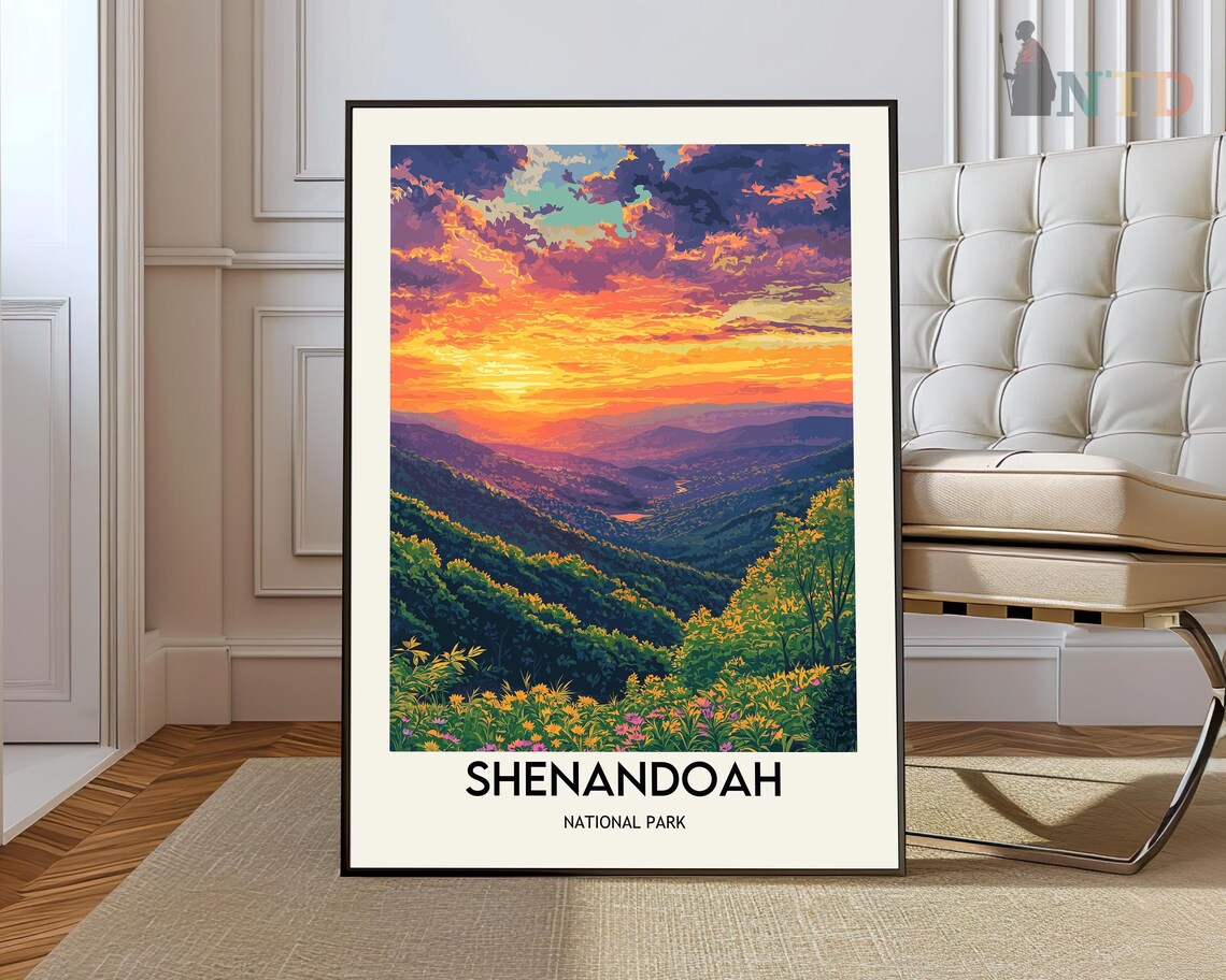 Shenandoah National Park Sunset Blue Ridge Mountain Valley Travel Poster