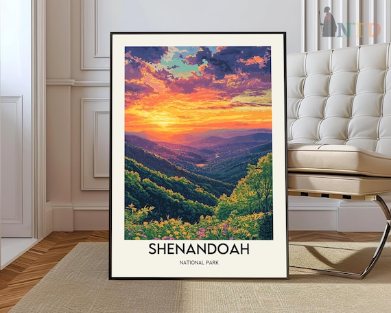 Shenandoah National Park Sunset Blue Ridge Mountain Valley Travel Poster