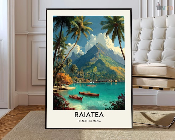 Raiatea French Polynesia Tropical Island Poster Turquoise Bay Decor