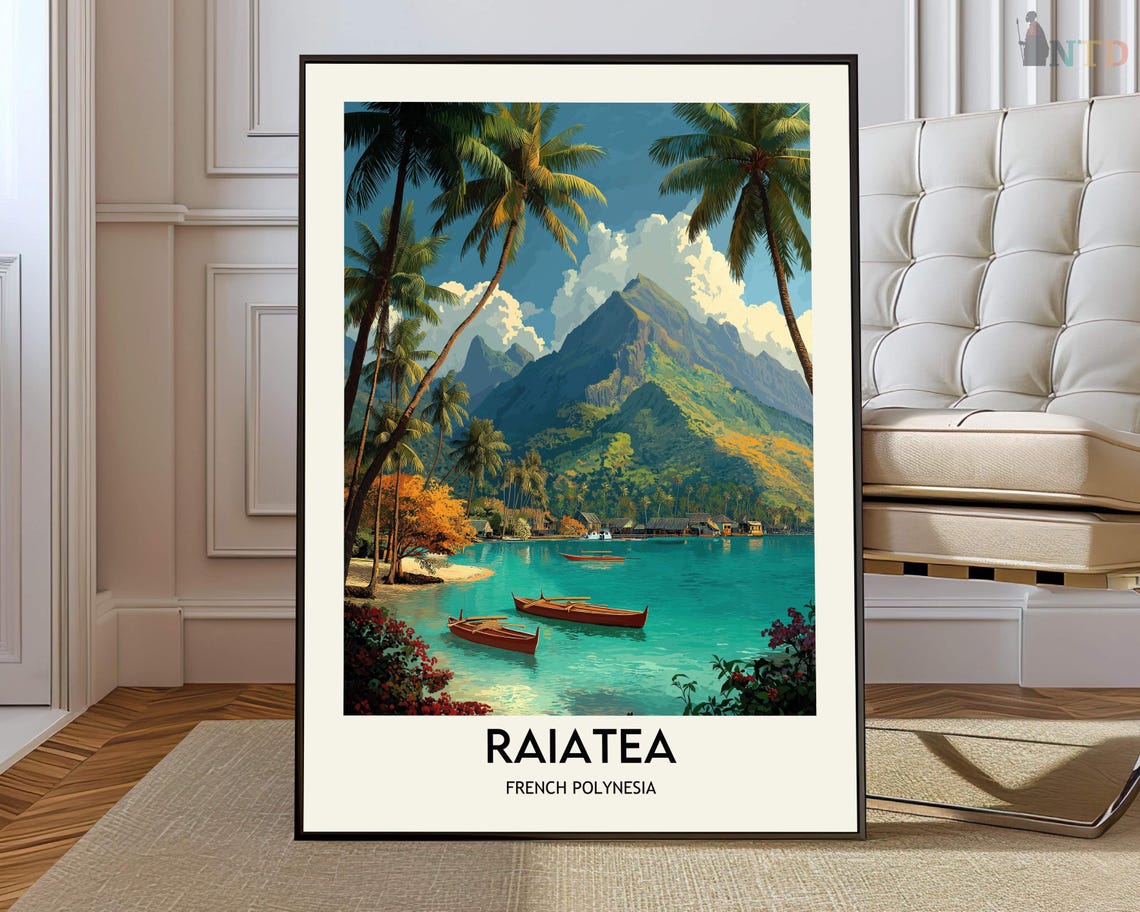 Raiatea French Polynesia Tropical Island Poster Turquoise Bay Decor