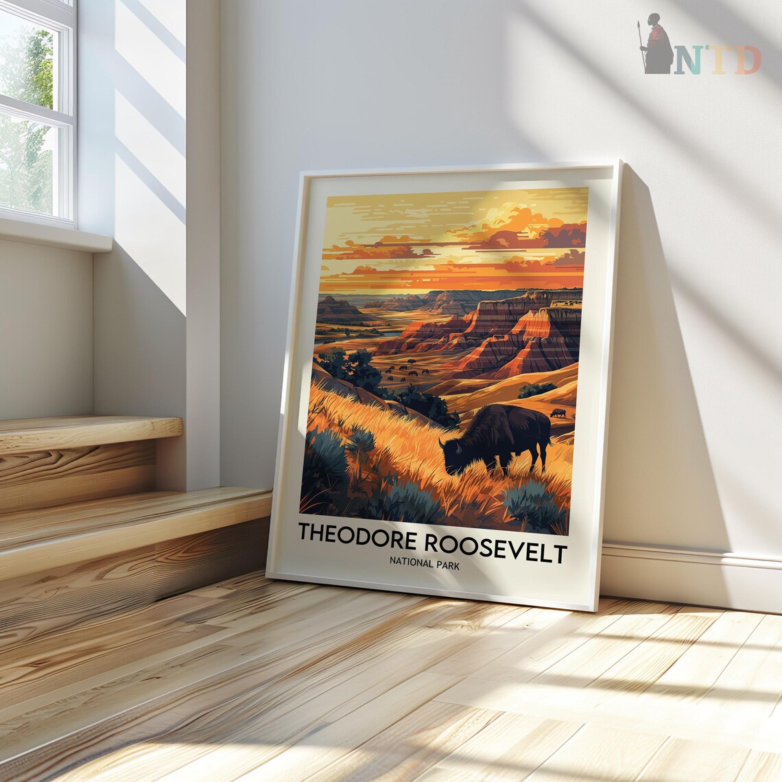 Theodore Roosevelt National Park Lone Bison Sunset View Poster - Image 3