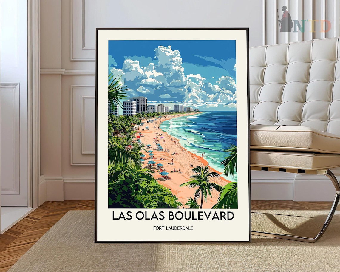 Las Olas Boulevard Fort Lauderdale Beach Umbrellas Travel Poster