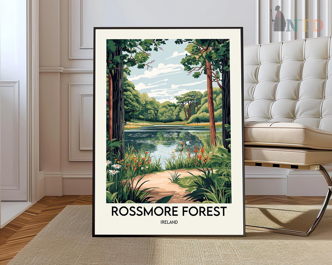 Rossmore Forest Ireland Vintage Lake Trees Travel Park Poster