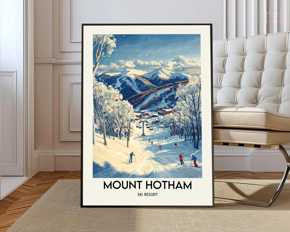 Mount Hotham Ski Resort Vintage Snow Mountain Ski Travel Poster