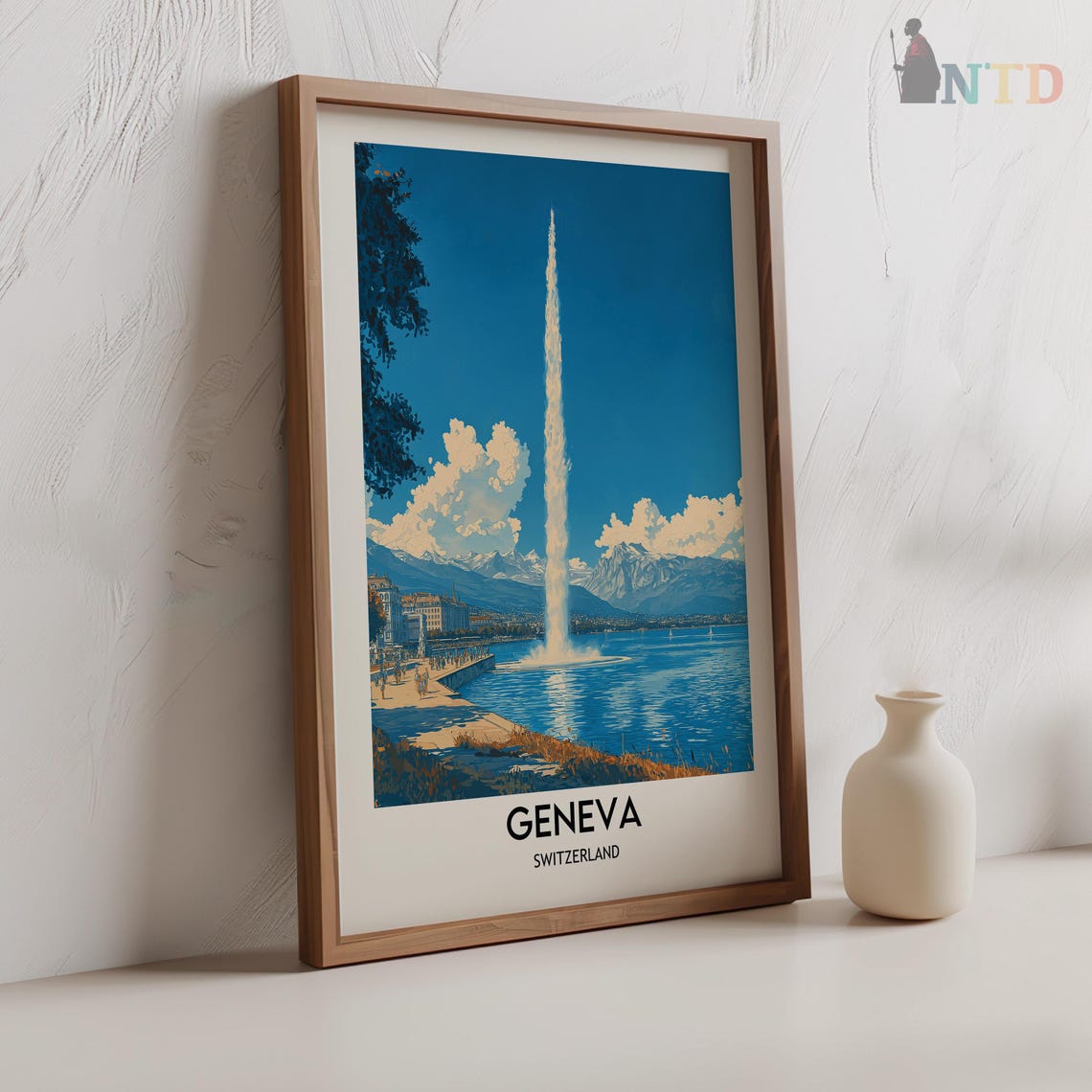 Geneva Sunset Over the Lake with the Jet dEau Fountain Spraying Poster - Image 2