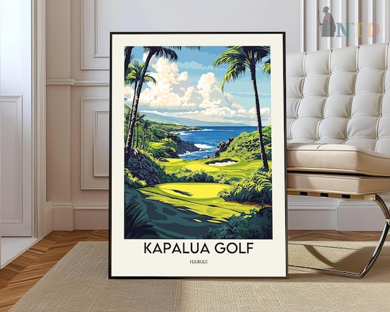 Kapalua Golf Hawaii Oceanview Course Palm Vintage Travel Poster