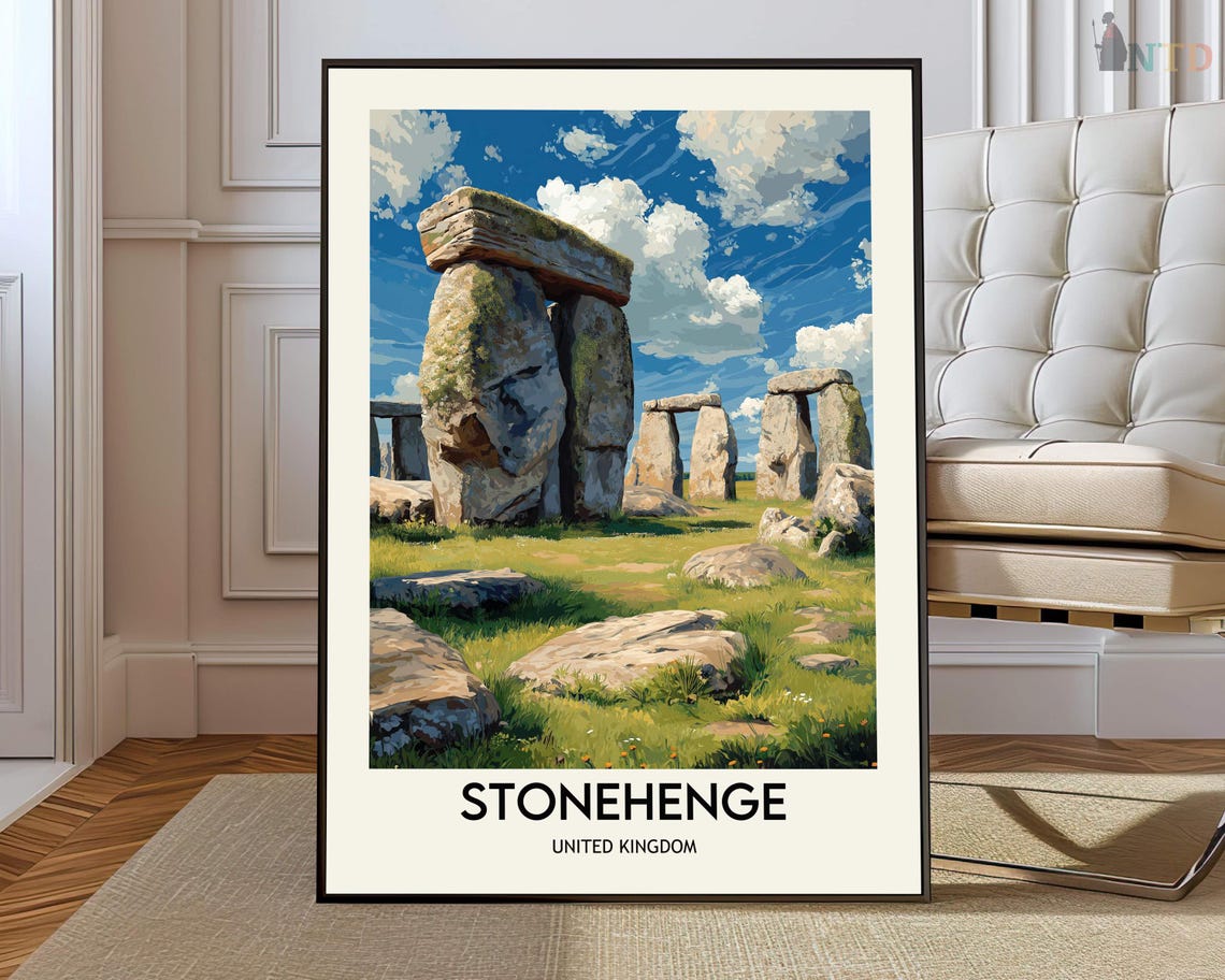 Stonehenge Standing Stones Close-Up View Blue Sky Travel Poster