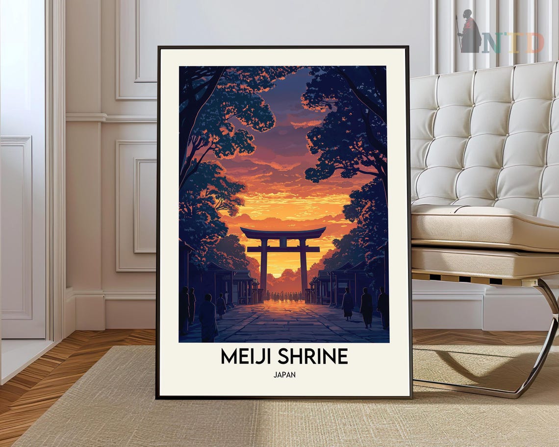 Meiji Shrine Tokyo Sunset Torii Gate Silhouette Japan Poster