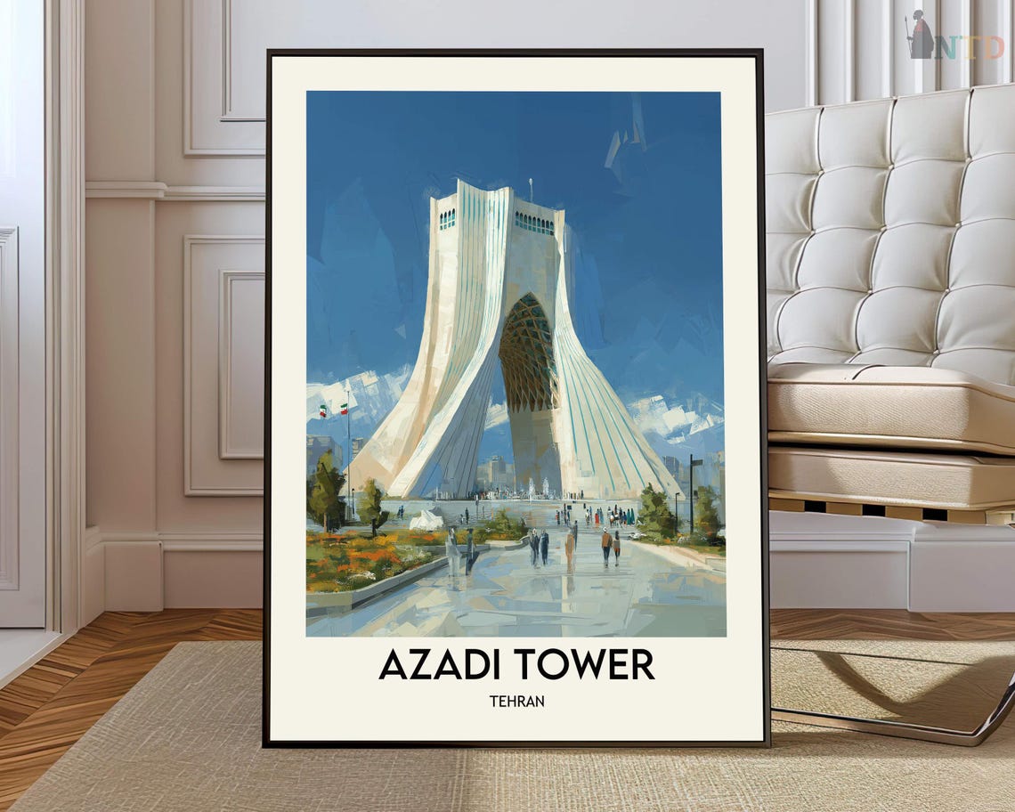 Azadi Tower Tehran Iran Geometric City Map Modern Travel Print