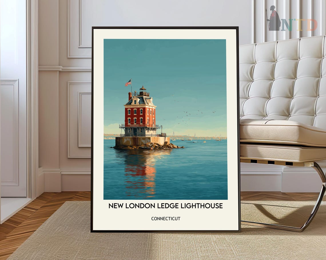 New London Ledge Lighthouse Connecticut Waterfront Travel Poster