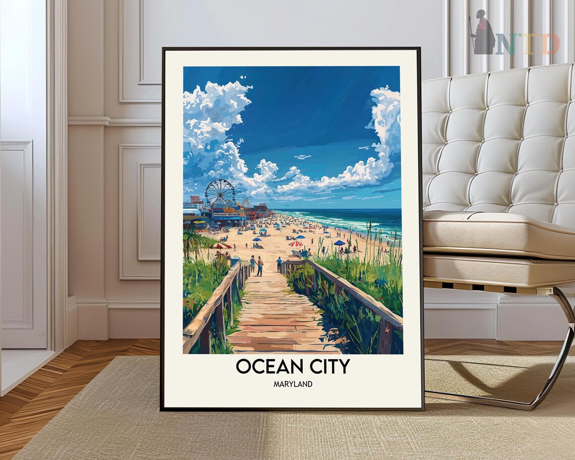 Ocean City Maryland Boardwalk Beach Ferris Wheel Summer Travel Poster
