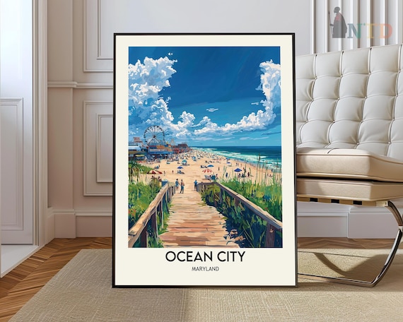 Ocean City Maryland Boardwalk Beach Ferris Wheel Summer Travel Poster