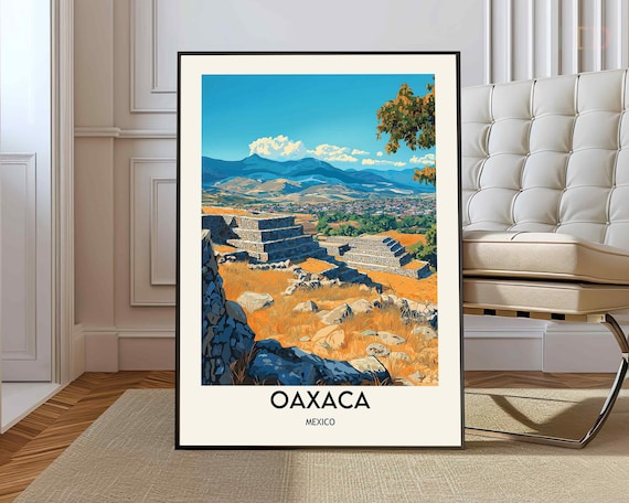 Oaxaca Mexico Ancient Pyramid Ruins Vintage Travel Art Poster