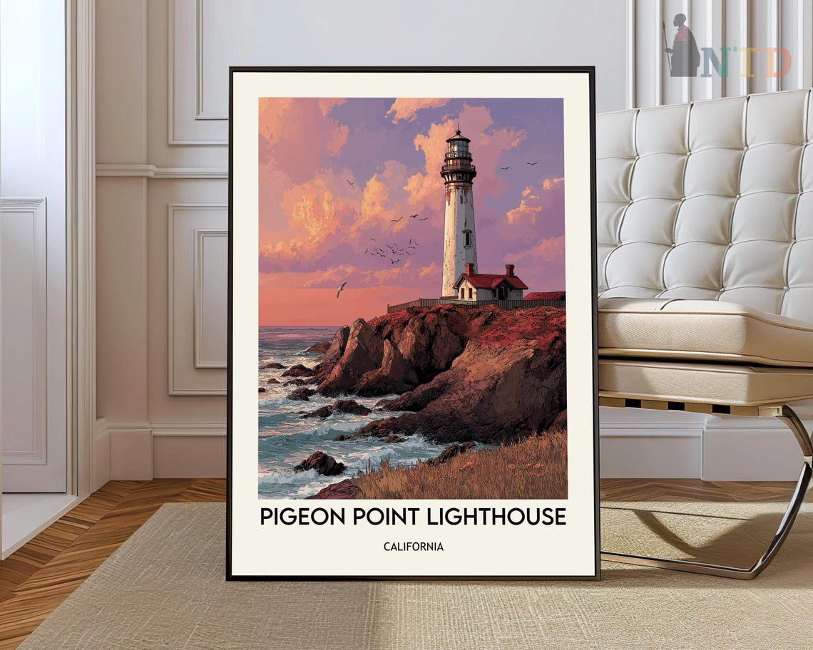 Pigeon Point Lighthouse California Sunset Coast Travel Poster