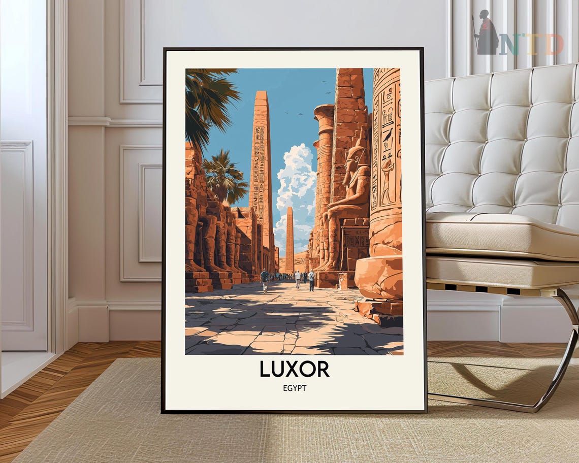 Luxor Egypt Ancient Karnak Temple Obelisks Bold Travel Poster