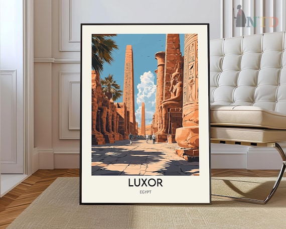 Luxor Egypt Ancient Karnak Temple Obelisks Bold Travel Poster