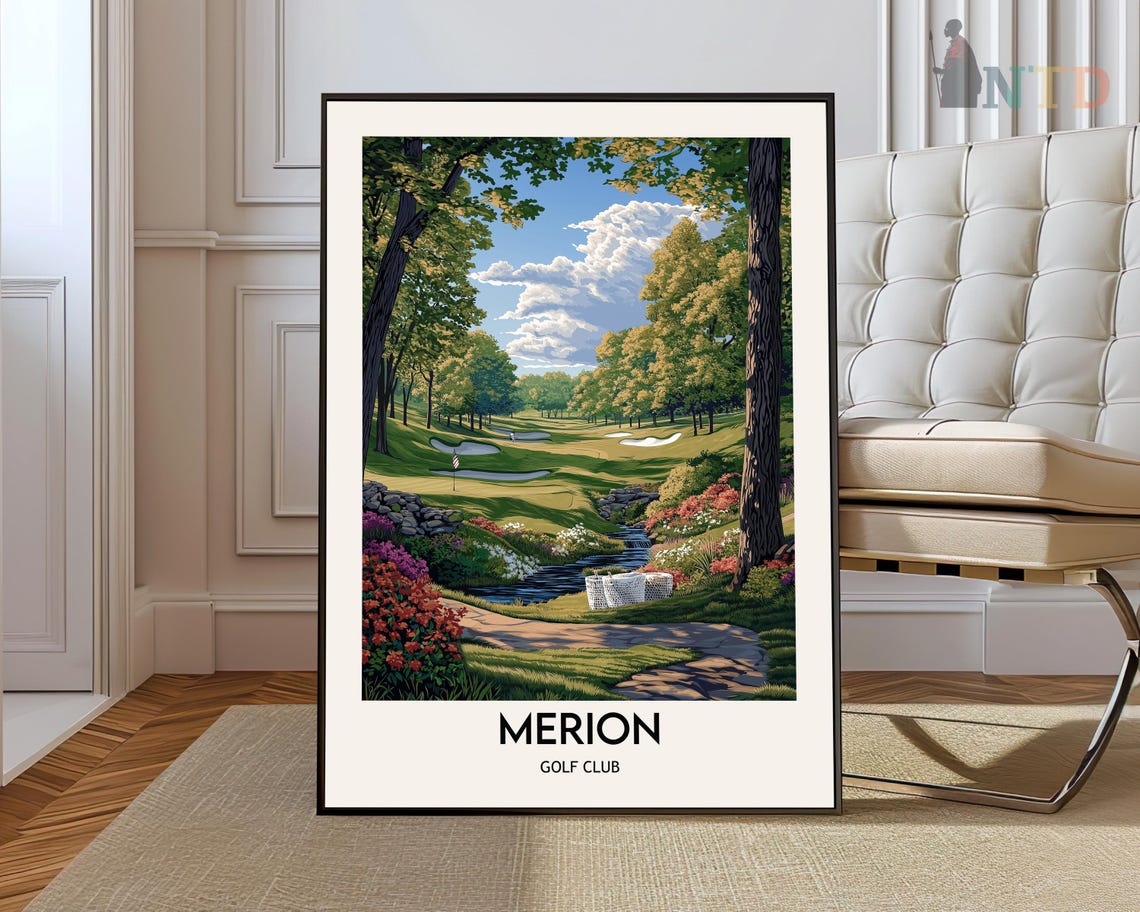 Merion Golf Club Stone Bridge Stream Blooming Garden View Poster