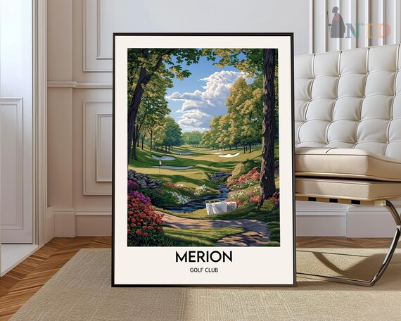 Merion Golf Club Stone Bridge Stream Blooming Garden View Poster