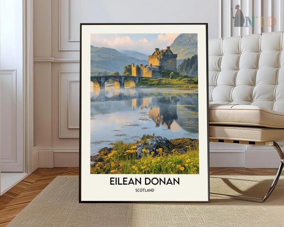 Eilean Donan Castle Art Print Eilean Donan Castle Wall Travel Poster England Wall Decor Eilean Donan Castle Wall Art Hang England Print