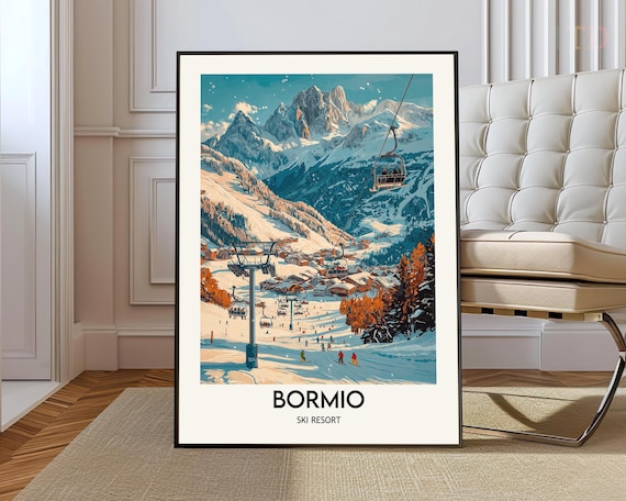 Bormio Ski Resort Chairlift Slopes Mountain Village Travel Poster