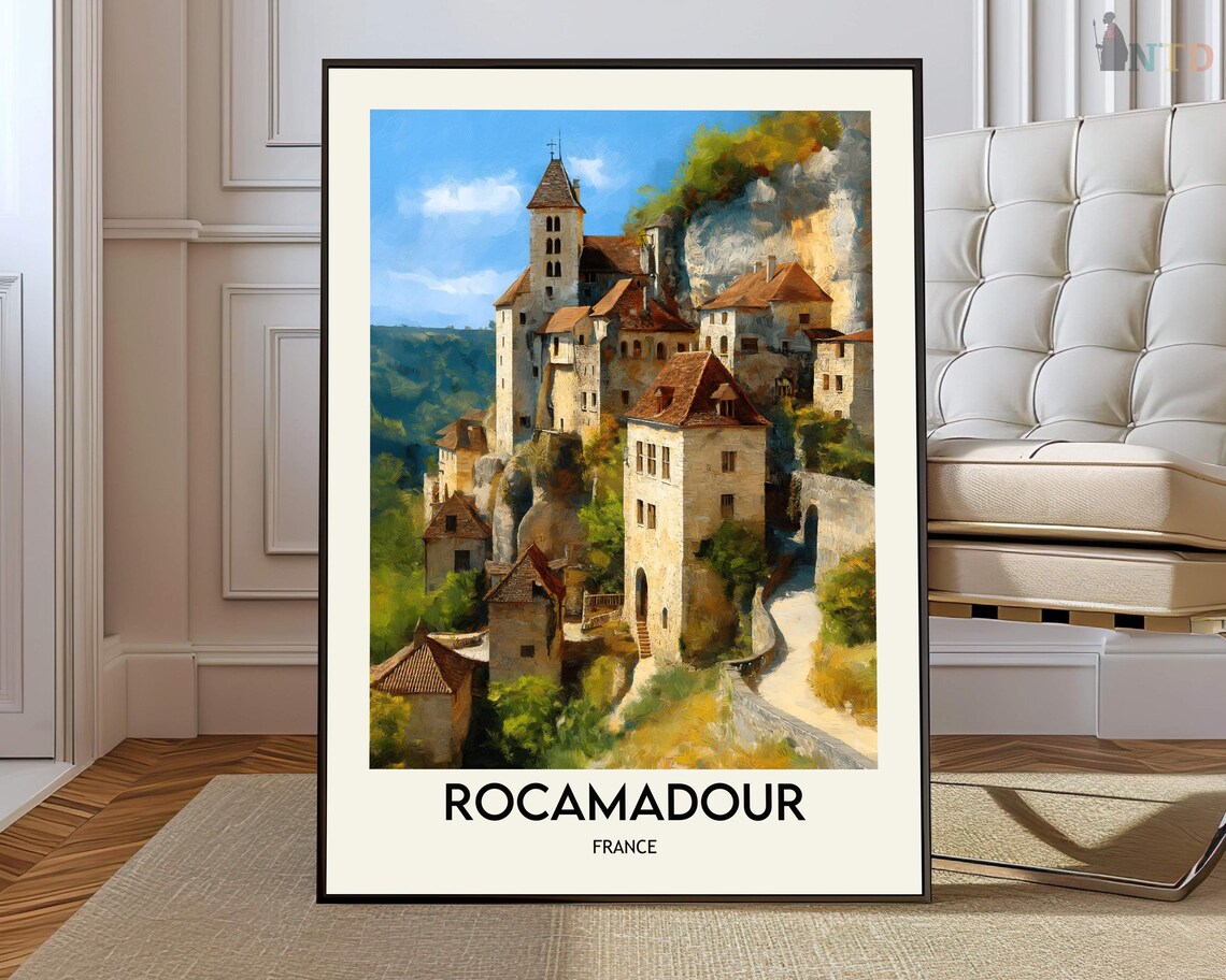 Rocamadour France Bell Tower on Cliffside Village View Poster
