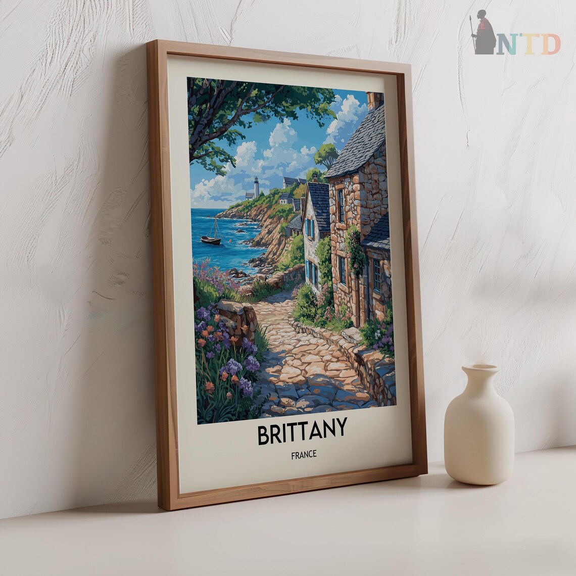 Brittany France Coastal Village Stone Cottages Lighthouse Poster - Image 2