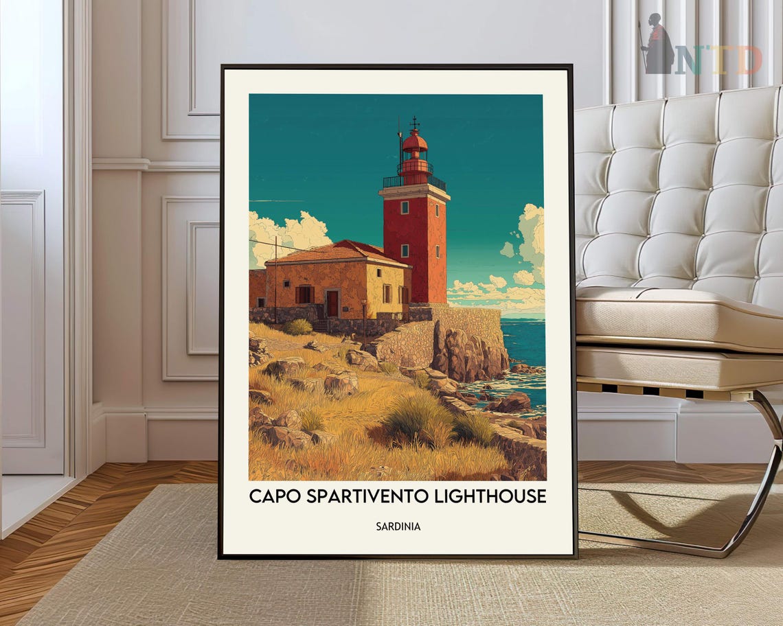 Capo Spartivento Lighthouse Cliff Coast Sardinia Vintage Poster