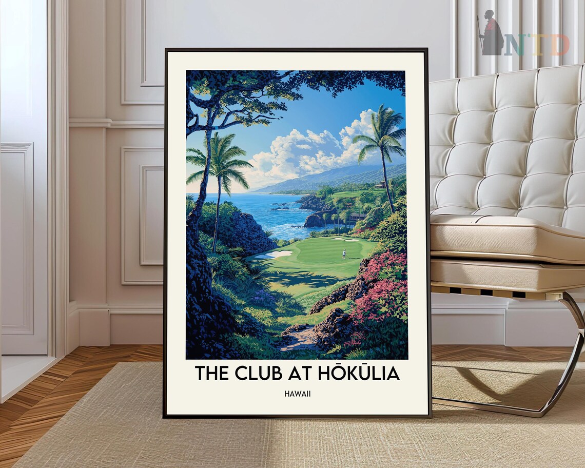 The Club At Hokulia Hawaii Coastal Golf Course Retro Travel Art Poster